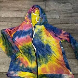 Tie-Dye Lightweight Hoodie Multicolor With front zipper and drawstring hood NWOT